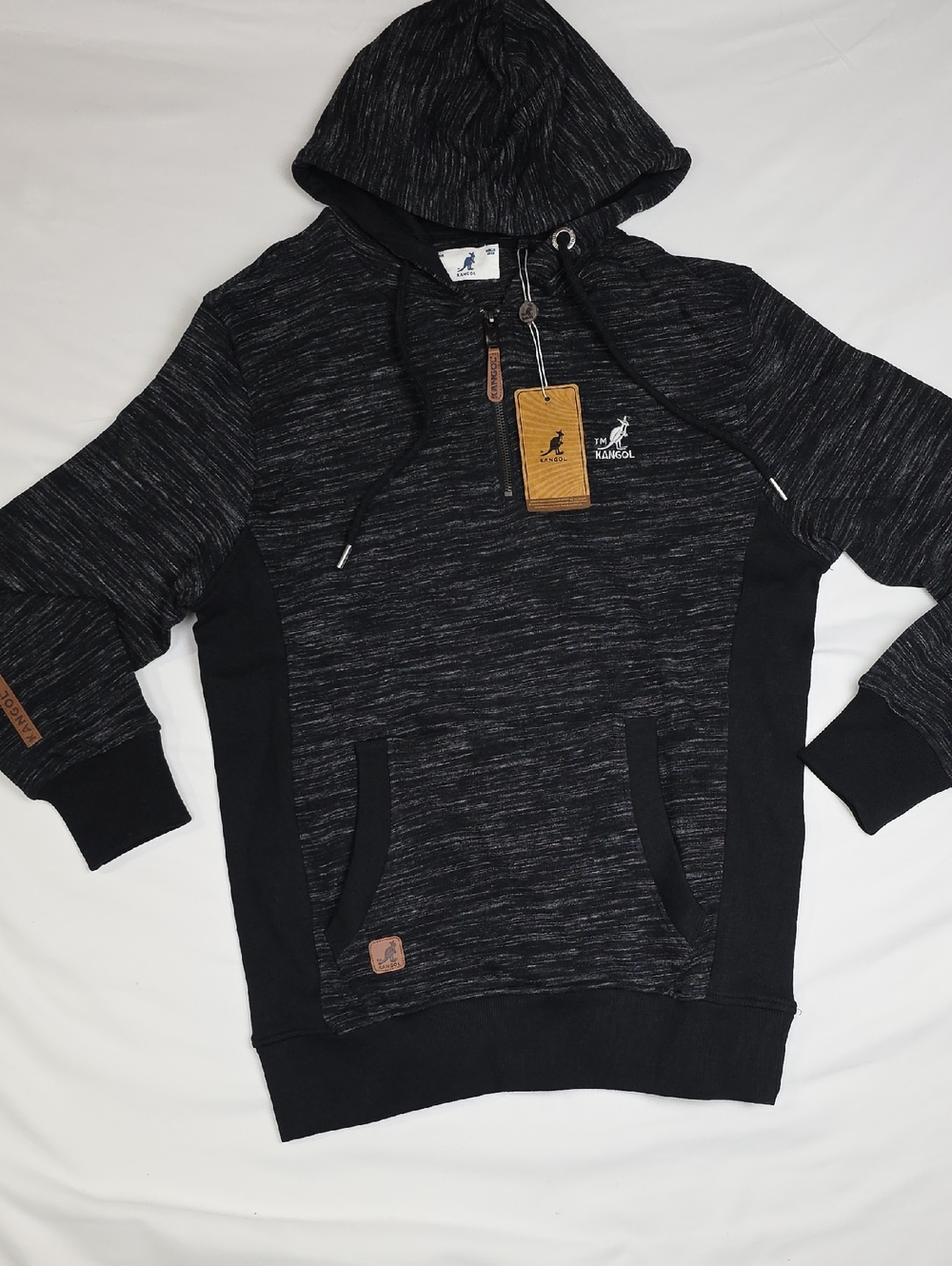 Kangol Black Marled Hooded Pullover Small